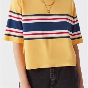 Cooperative Yellow Cropped Tee with Navy & Red Stripes Size S
